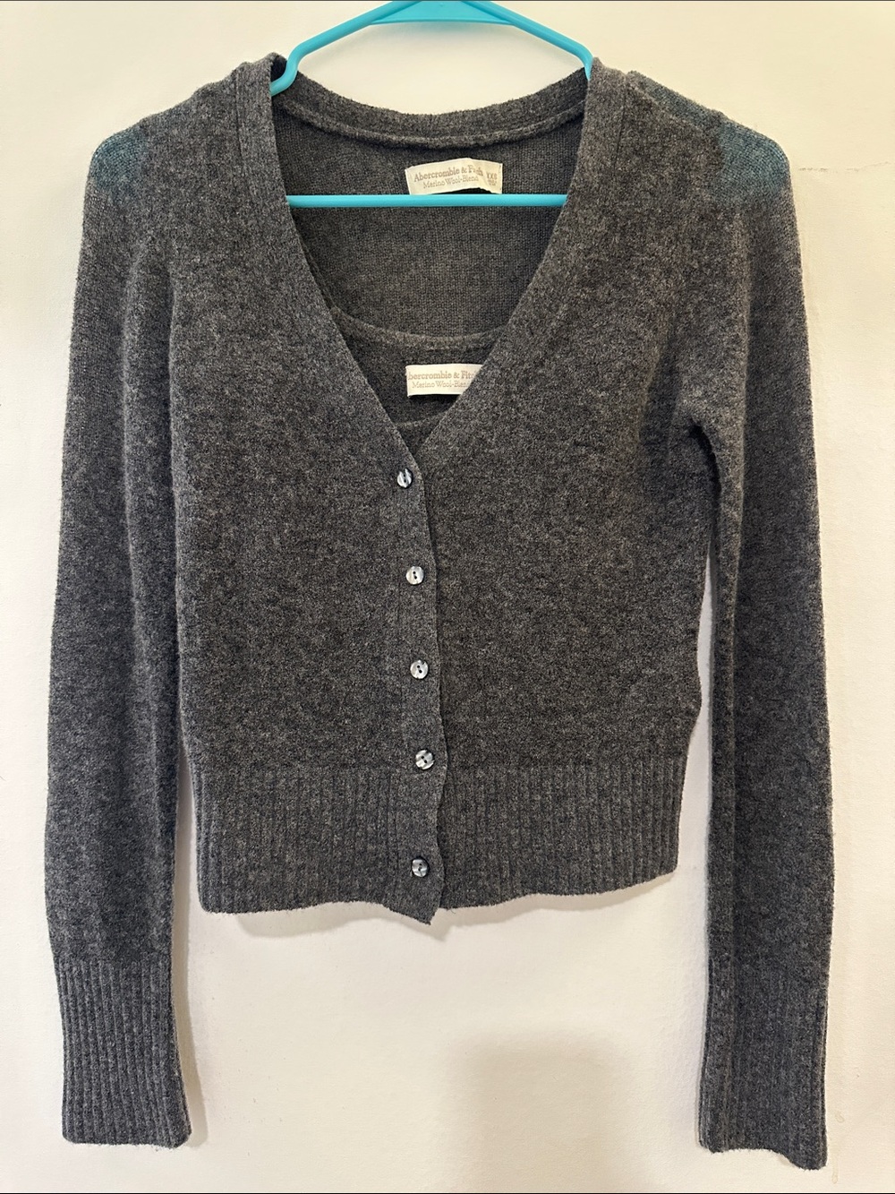 Abercrombie & Fitch Women's Dark Gray V-Neck Button Cardigan with camisole